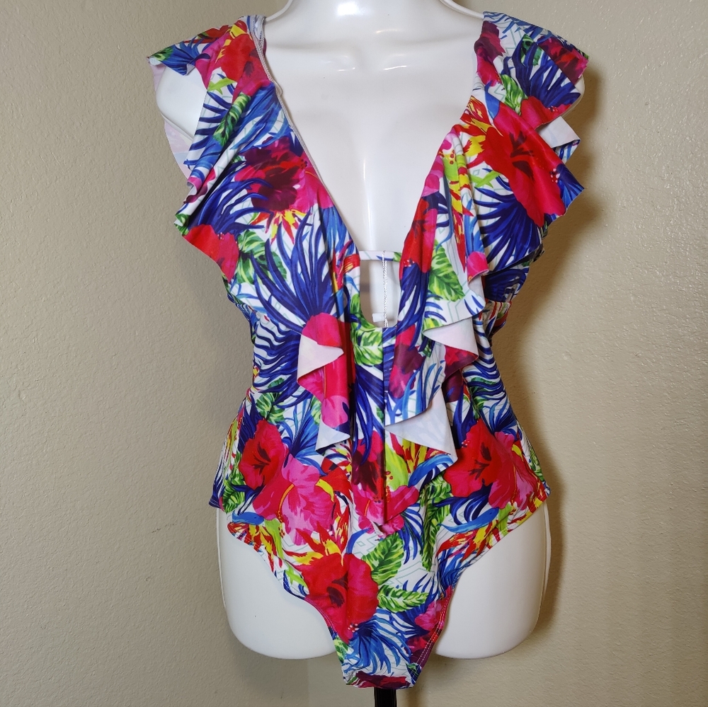 SPORLIKE Women One Piece Swimsuit V-Neck Ruffle Bathing Suit Padded Monokini